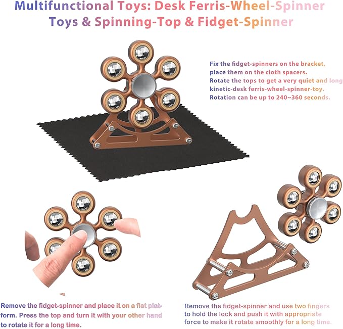 Desk Toys for Fidget Ferris-Wheel Spinner: 4mins Metal Cool-Gadgets Kinetic-Toy, Cool-Stuff for Kid Children Teen Adult EDC-Toy, ADHD Tools Stress Relief for Office Home School Men Woman Christmas