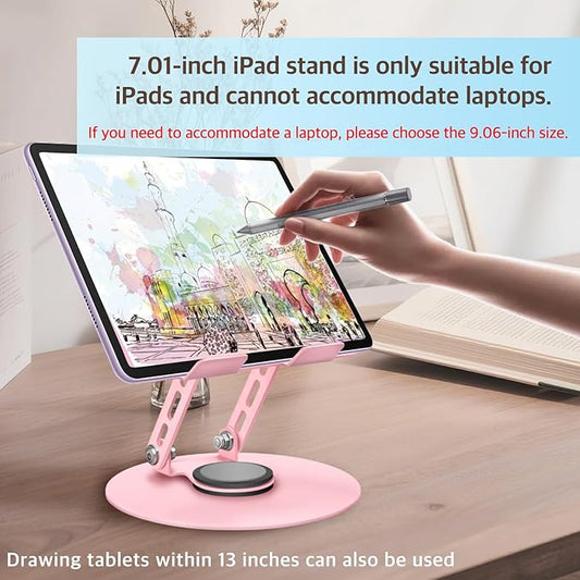 Pink 360° Rotating Portable Tablet Stand|Adjustable Dual Rotary Shaft,Foldable | Compatible with iPads & 4-13.3" Tablets - Perfect for Work,Office,Travel,Home,Painting