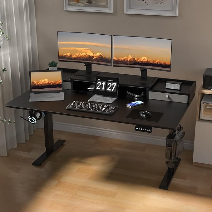 63 x 30 Inch Electric Standing Desk with 2 Drawers, Adjustable Height Widened Stand Up Desk with Storage, Sit to Stand Ergonomic Workstation for Home Office, Classic Black