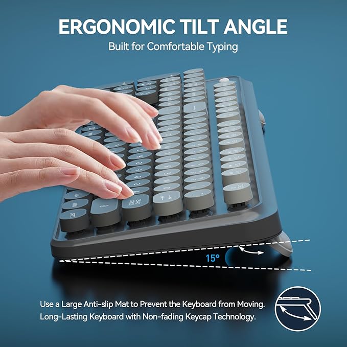 Wireless Keyboards Mouse Combos, Colorful Cute Typewriter Full-Size Retro Creamy Keyboard, 2.4GHz Sleep Mode Office Quiet Wireless Keyboard and Mouse Set for Desktop Laptop PC Computer-Black