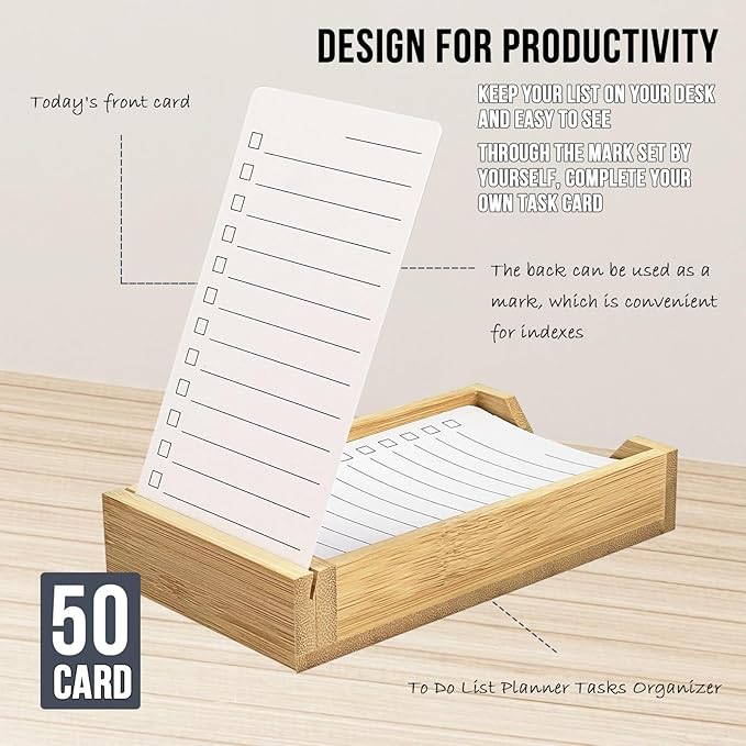 2 Pack Daily To Do List Planner, Daily ToDo Checklist Cards and Bamboo Stand, 100 To Do Cards, Productivity System Planners Notebook for Work Office Accessories