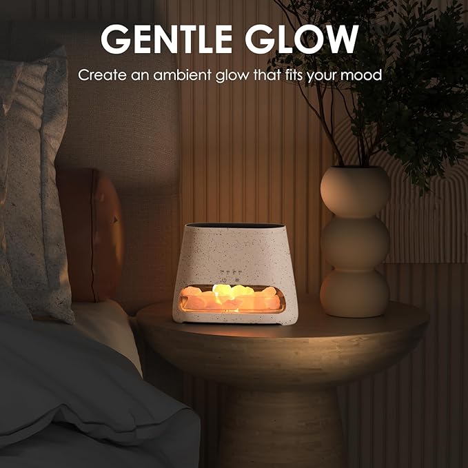 SALKING 2-in-1 Himalayan Salt Lamp & Ultrasonic Essential Oil Diffuser, Aromatherapy Diffuser Cool Mist Humidifier, Salt Therapy Lamp, 100% Pure Himalayan Salt, Ambient Glow, 150ml (Off-White)