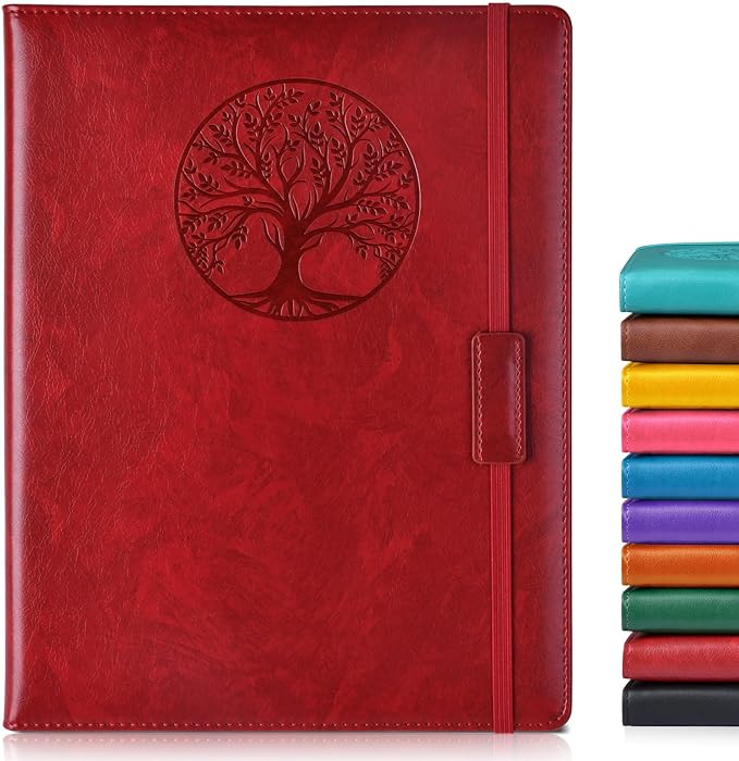 Lined Journal Notebook for Women Men,256 Pages A4 Large Hardcover Leather Journals for Writing,Travel,Business,Work,School,College Ruled Notebooks for Note Taking,Diary Notepad 8.6"×11"(Wine red)