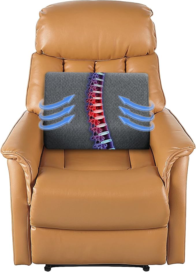 HOMBYS Lumbar Support Pillow for Recliner Chair, Memory Foam Back Support Cushion for Elderly,Extra Large Lumbar Support Pillow,Thick Backrest for Home Reading (Grey, 18“x15 x4)