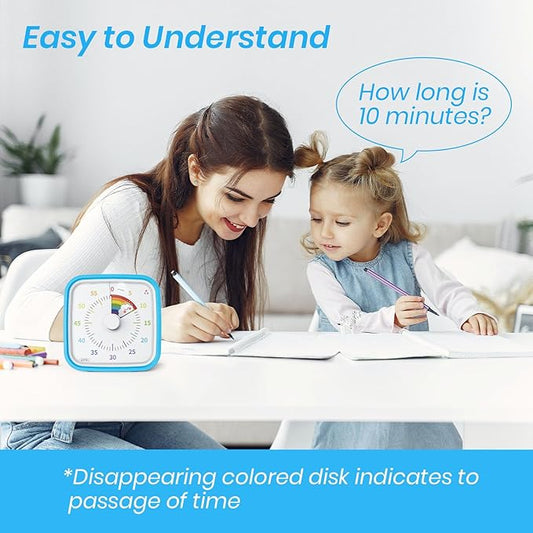 Yunbaoit Visual Timer with Protective Case, Rainbow Disk 60 Minute Countdown Timer for Kids and Adults, Silent Time Management Tool(Blue Rainbow)