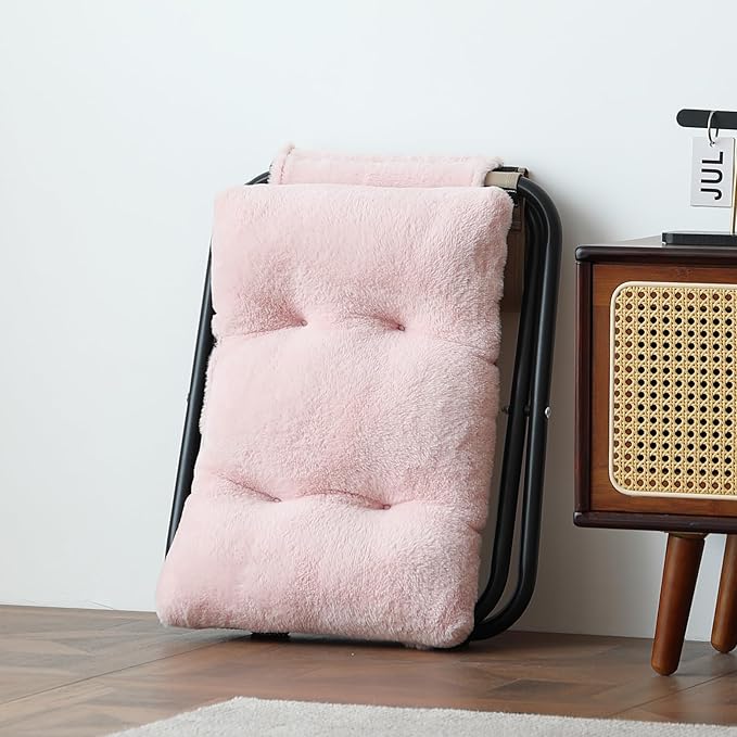 LITA Folding Footrest Stool, Portable Ottoman Foot Rest, Upholstered Small Foldable Ottoman Stool with Detachable Thick Cotton Cushion Padded Sofa Stool for Living Room, Bedroom, Plush Pink