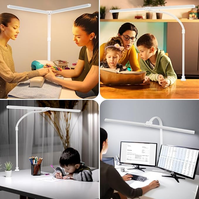 LED Desk Lamp for Office Dorm Home - Eye Caring Desk Light with Timer, Remote Control 24W 5 Color Brightest Dual Screen Computer Monitor Gooseneck Dimmable Table lamp with Anti-Glare Cover Base