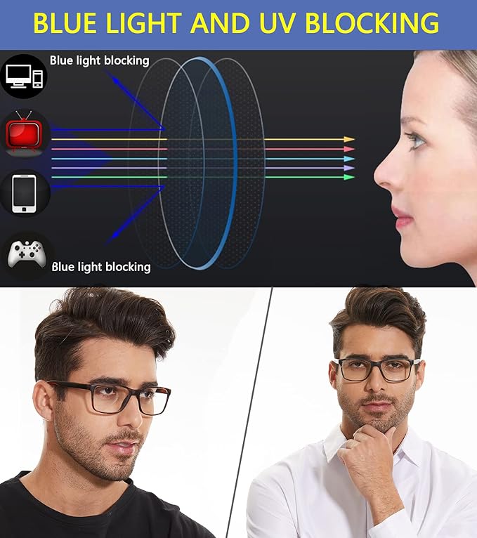 Blue Light Blocking Reading Glasses for Men 4-Pack Stylish Computer Readers with Spring Hinges,Anti Glare/Eye Strain Filter UV Ray Lightweight Reader Eyeglasses,+1.0 Magnification Strength