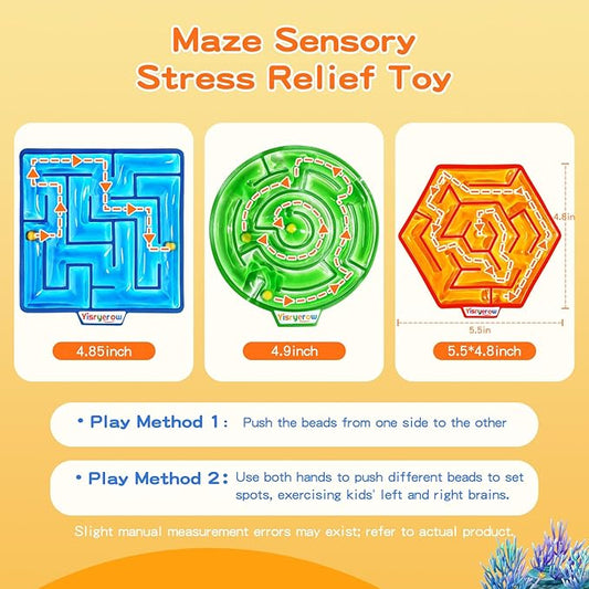 Sensory Squishy Toy | 3-Pack Maze Toy Filled with Goo | Sensory Toys for Kids with Autism | Quiet Fidget Toy | Calming Squishy Fidgets for Special Needs | Gifts Prizes for Classroom