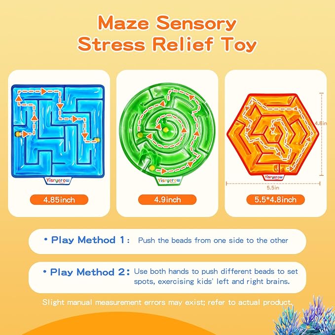 Sensory Squishy Toy | 3-Pack Maze Toy Filled with Goo | Sensory Toys for Kids with Autism | Quiet Fidget Toy | Calming Squishy Fidgets for Special Needs | Gifts Prizes for Classroom