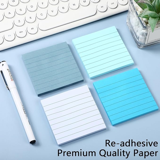 12 Pack Blue Lined Sticky Notes 3x3 inch Post Ruled Stickies Super Self Stick Power Memo Pads Multi Colors Notes Pads Vintage Aesthetic School Office Supplies Accessories
