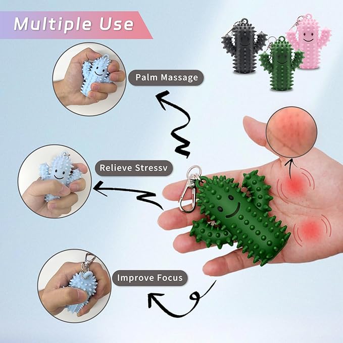 1 PCS Little Ouchies Pain Fidget,Silicone Cactus Stim Tools for Adults, Sensory Pain Stim Fidget Toy , Spiky Grippy Stim Keychain, Anxiety Relief Items Fidget, Fun Gift for Friends and Family (Pink)