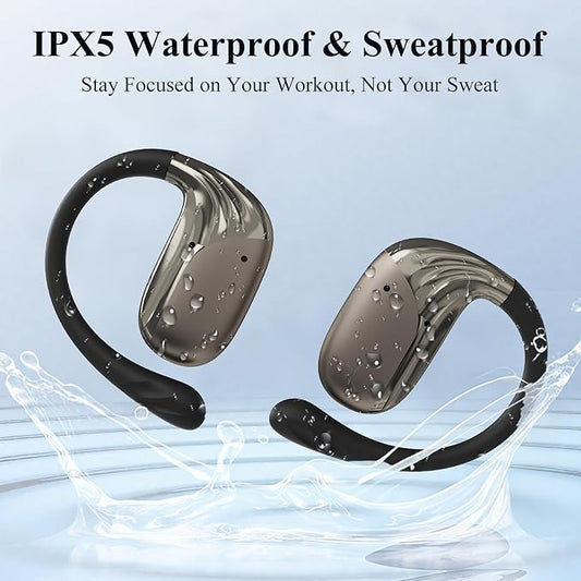 Open Ear Headphones,Ultra-Light 6.2g,Adjustable Ear Hooks,48H Playtime,BT 5.4 Wireless Open Ear Earbuds with IPX5 for Running,Office,Fitness,Workout (Black)