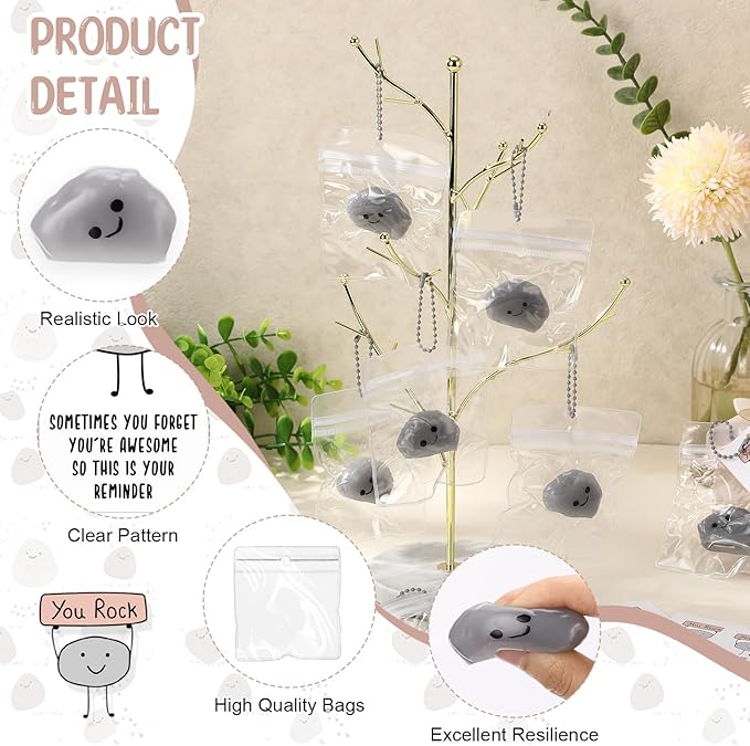 Wettarn 30 Sets You Rock Stress Balls with Inspirational Support Cards Stone Foam Relief Toy Teacher Thank You Gifts Employee Appreciation Gift for Coworker Staff Office Student Reward Party Favor