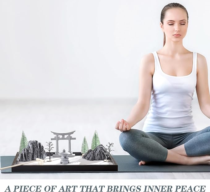Zen Garden for Desk, Sand Tray Therapy Kit, Japanese Zen Garden Kit, Stress Relief Gifts, Meditation, Desk Decoration.