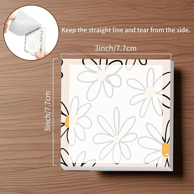 Sticky Notes, 2 Pads, 3x3 inches, Cute Colorful Fun Self-Stick Note Pads, Easy Post, Strong Adhesive Notepad Simple Daisy Flowers