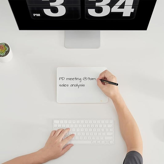 YEOUX Glass Desk Whiteboard with Reversible Wood Stand, Desktop Small White Board, Reusable Mini Dry Erase Board 6.7"x9.5" for Office, Home, School, Marker&Eraser Included