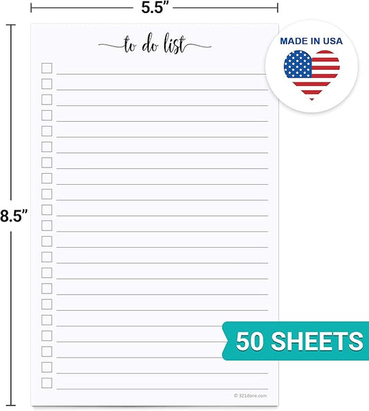 321Done To Do List Notepad - Pack of 2-50 Sheets (5.5" x 8.5") To-Do's Notepad Tear Off, Planning Memo Pad, Planner Checklist Organizing - Wide-Ruled