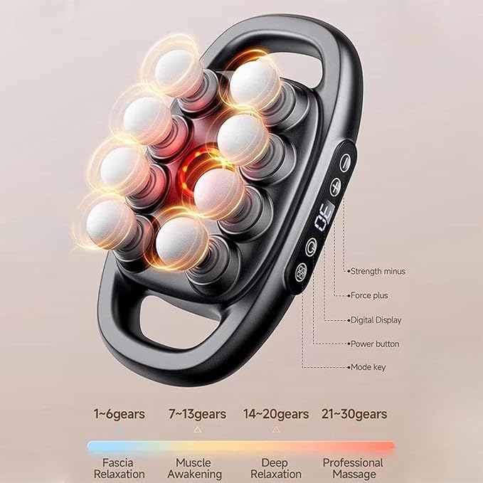 Morglaes Deep Tissue Massager - 2025 New Morglaes Massager, 16 Head Massage Deep Tissue with 3 Modes & 30 Intensities - Fascia Blaster for Back, Shoulders, Legs, Foot (Black)