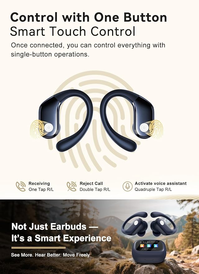 Wireless Earbuds, ANC Noise Cancelling Sport Ear Buds with Multifunctional Touch Screen, Bluetooth 5.4 Headphones, Bass Stereo Sound, 5 EQ Over-Ear Earbuds for Sports/Workout/Gym-Dark Blue