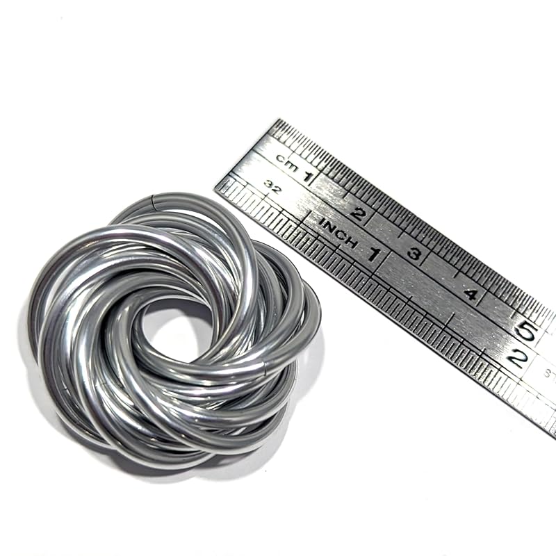 Möbii Fidget Ball (Solid Color): Quiet Mobius ADHD Anxiety Stim Stress Relief Toy Tool for Home Travel Office or Desk (Medium, Half, SilverStar)