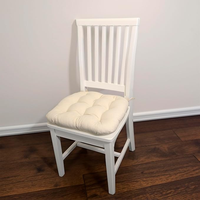 Barnett Home Decor Dining Chair Cushions with Ties – Size Small 15 x 17 - Latex Foam Fill, 100% Cotton, Machine Washable Chair Pads for Kitchen Chairs, Made in USA (Cotton Duck Natural/Pack of 2)