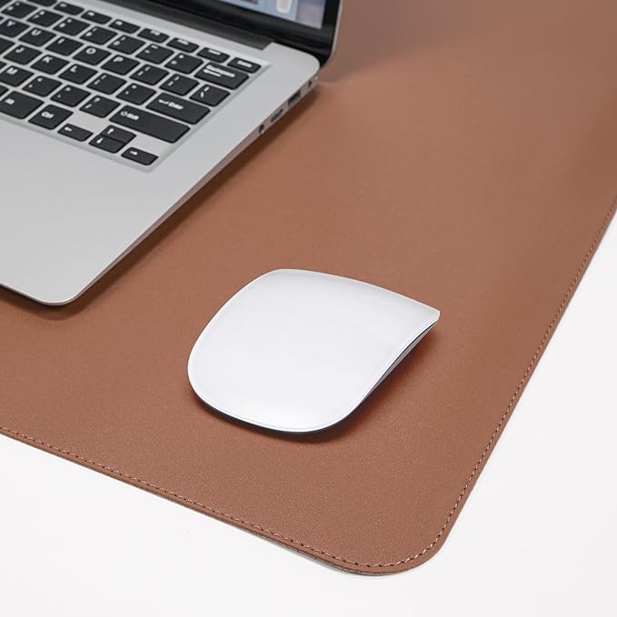 AFIING Leather Desk pad Protector, Large Non-Slip Office Desk Mat with Natural Cork & PU Leather, Waterproof Writing Mouse Pad for Office and Home (55in*17in,Brown)
