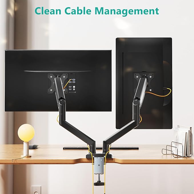WALI Dual Monitor Stand for 17-32 inch Computer Screens, Dual Monitor Arms for 2 Monitors Holds up to 22 lbs, Height Adjustable Gas Spring Dual Monitors Mount, VESA 75x75/100x100mm (GSMP002N), Black