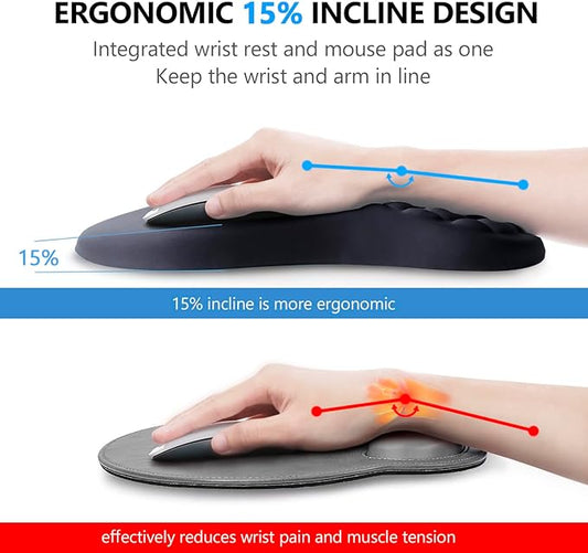 Mouse Pad Wrist Support, Laokiiy 2 in1 Keyboard Wrist Rest+ Ergonomic Mouse Pad, Non-Slip Wrist Rest for Computer Keyboard, Made Easy Typing & Relieve Wrist Pain(Black