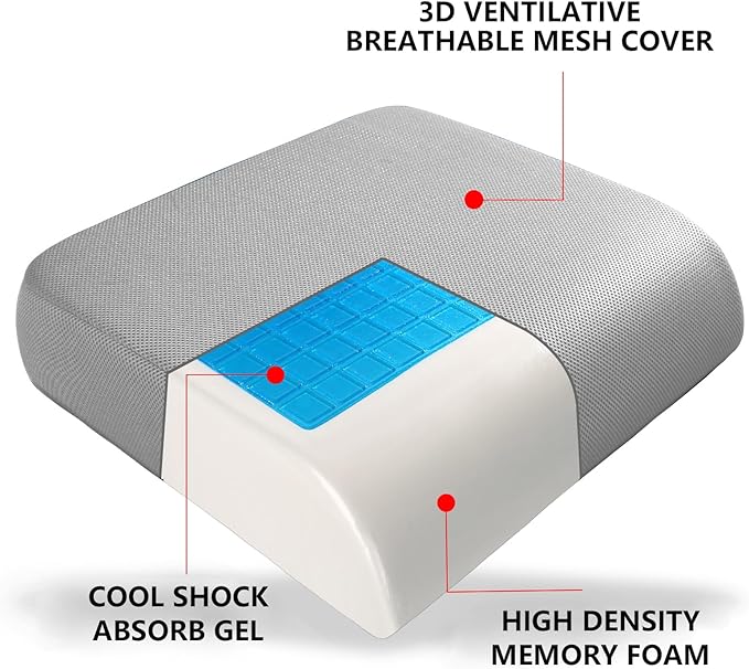 YOUFI Extra Thick Large Seat Cushion -19 X 17.5 X 4 Inch Gel Memory Foam Cushion with Carry Handle Non Slip Bottom - Pain Relief Coccyx Cushion for Wheelchair Office Chair (Gray)