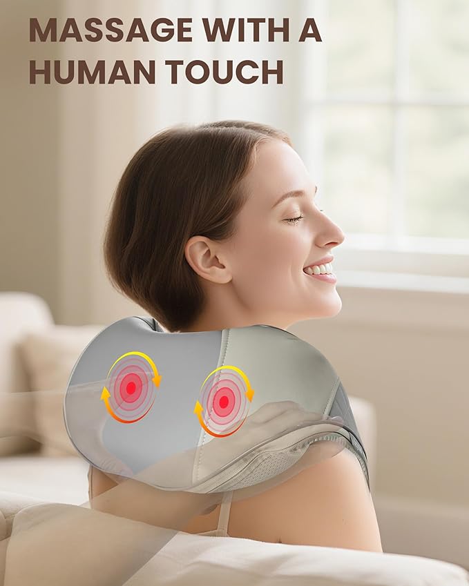 Cordless Neck Massager with Heat, Deep Kneading Neck Shoulder Massager for Pain, Shiatsu Back Massager Pillow, Gifts for Men, Women