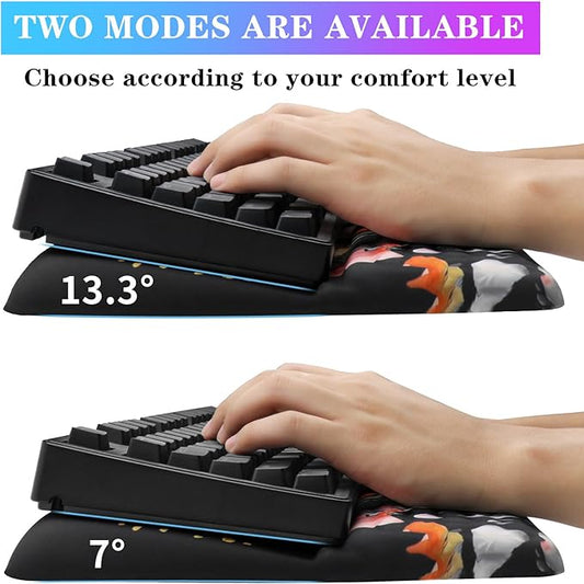 Computer Keyboard Stand with Wrist Rest, Ergonomic Tilted Keyboard Holder - Keyboard Riser with Wrist Pad - Keyboard Tray Support for Office Home - Black Flowers