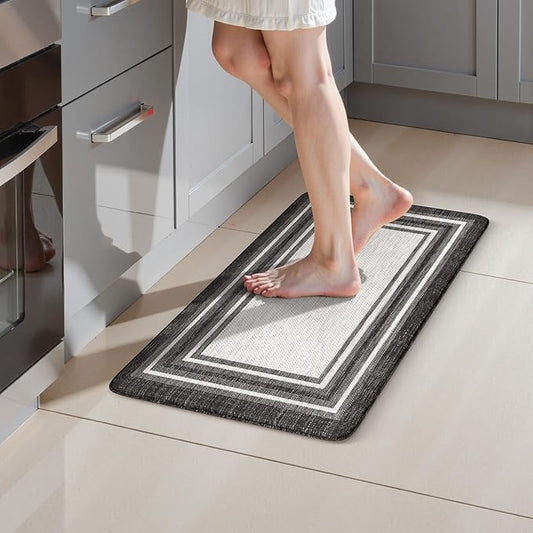KIMODE Kitchen Rugs Cushioned Anti Fatigue Kitchen Mat Non-Skid Waterproof Kitchen Runner Rug Ergonomic Comfort Foam Standing Mat for Kitchen Decor,Floors,Office,Laundry,Black