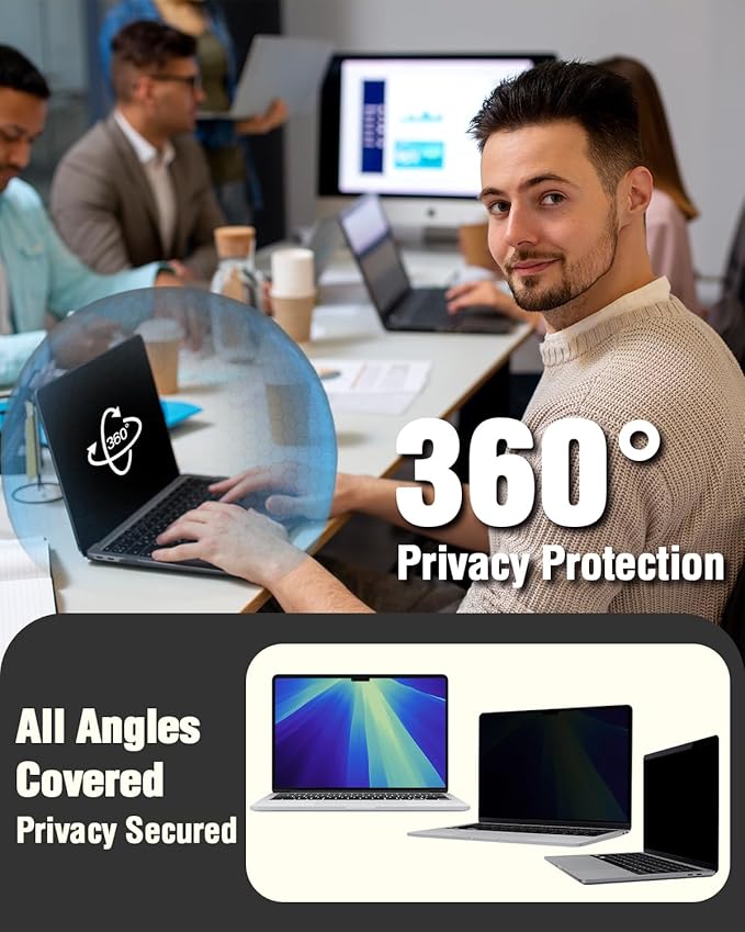 F FORITO Magnetic Privacy Screen Protector Compatible with MacBook Air 15.3 inch (2023-2025, M2, M3, M4), Removable 360° Anti Peeping Anti Blue Light Anti Glare Laptop Privacy Screen Shield