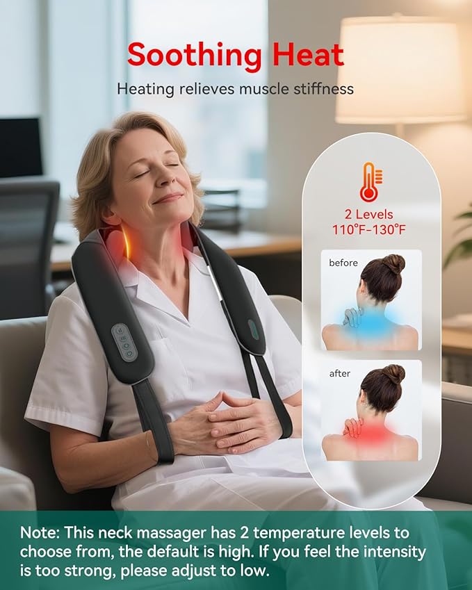 Snailax Neck Massager for Pain Relief Deep Tissue, Neck Massage with Heat, Cordless Massager for Back and Shoulder Pain, Deep Kneading Back Massager, Gift for Mom Dad