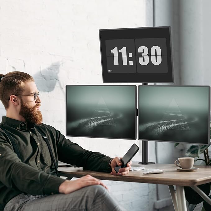 WALI Triple Monitor Mount for 13-27 inch Computer Screens, 3 Monitor Desk Mount, Holds up to 22 lbs, Adjustable Triple Monitors Stand with Swivel Tilt Rotation, 75x75/100x100mm (M003), Black