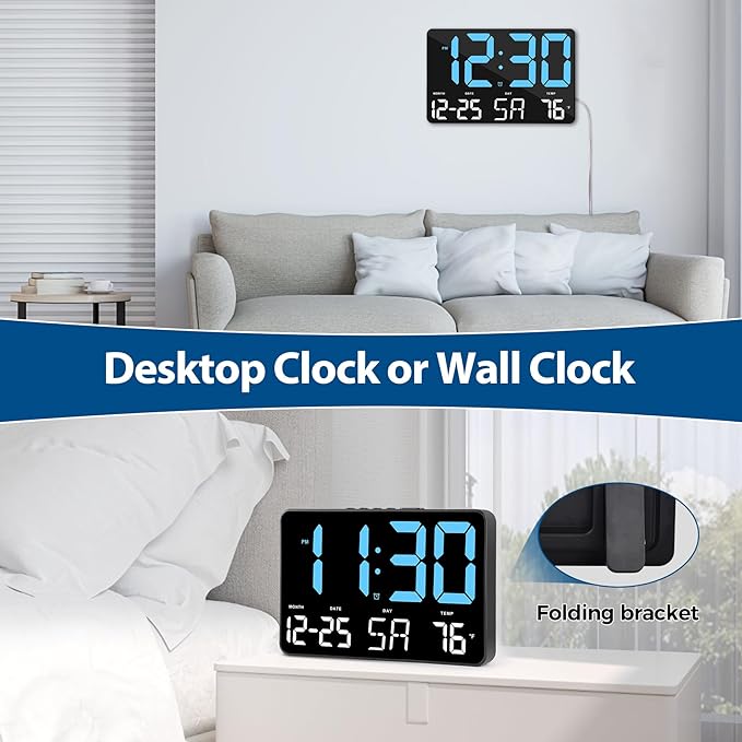 SZELAM Digital Clock Large Display,11.5"Digital Wall Alarm Clock with Remote Control,LED Oversized Electric Clock with Calendar,12/24H,Adjustable Brightness Large Clock for Home Office Kitchen Bedroom
