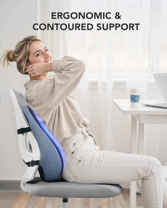 HUANUO Lumbar Support Pillow for Office Chair, Car Back Support Pillow, Memory Foam Back Cushion with Double Adjustable Straps, Ergonomic Posture Corrector for Sitting Comfort
