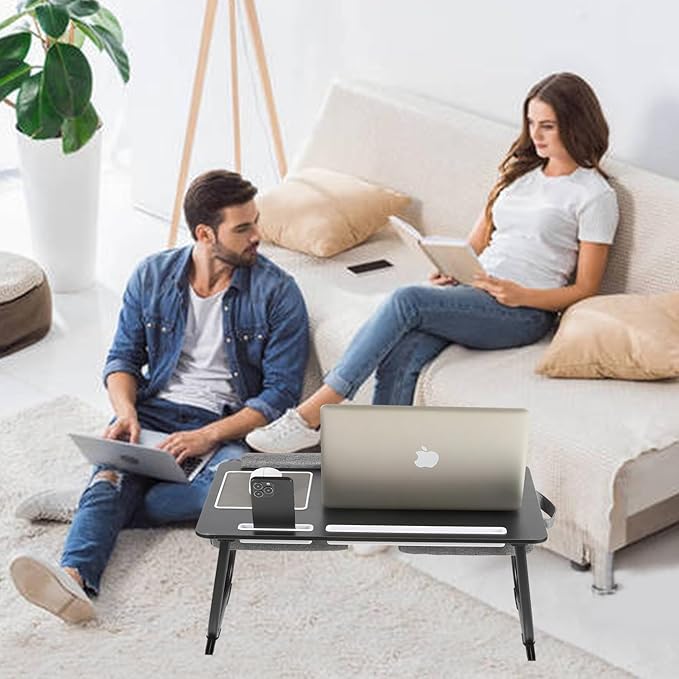 Laptop Desk,2 in 1 Lap Desk with Cushion 17 inch Laptop,Folding Table with Mouse pad Card Slot for iPad Mobile Phone Lap Desk for Bed Couch Bed Tray for Working Wooden Table for Reading