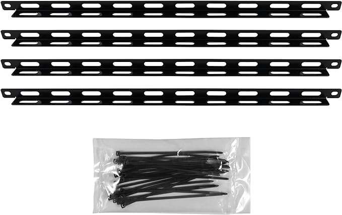 ECHOGEAR Rack Cable Management Tie Bar Kit - Includes 4X 1U Tie Bars, 24 Zip Ties, 8 Cage Nuts, & 8 Screws - Works with 19" Open Frame Racks & Enclosures