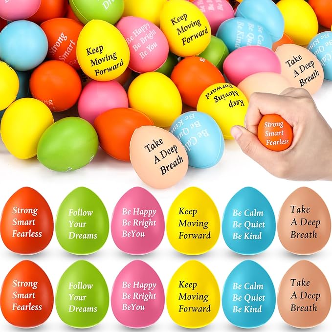 Aoriher 36 Pcs Motivational Stress Balls Quotes Inspirational Funny Colorful Foam Balls Hand Exercise Stress Relief Gifts for Office Small Anxiety Toys for Relief Motivating Supply (Star, Egg)