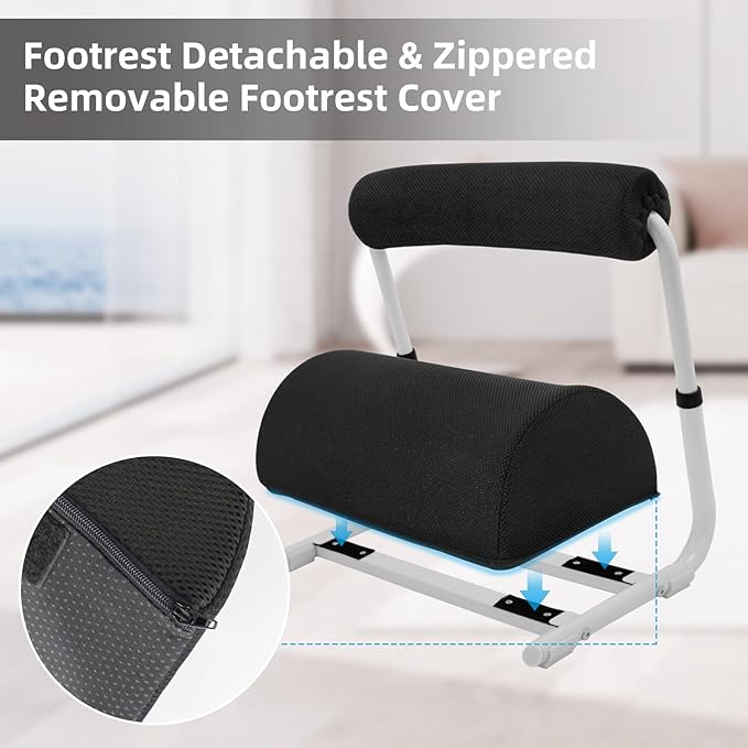 Under Desk Footrest Detachable - Leg Rest Adjustable 3 Height Positions for Under Desk, Ergonomic Foot Rest for Office or Home Use