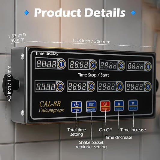 8-Channel Digital Kitchen Timer, Commercial Kitchen Timers for Cooking with Loud Alarm, Independent Settings, Multi-Chanel Countdown, Clock Reminder for Restaurant, Frying, Bakery, Coffee