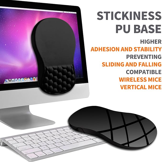 Ergonomic Joint Wrist Support Mouse Pad with Memory Foam Cushion Massage Bump, Carpal Tunnel Pain Relief Mousepad Slope Design for Wrist Rest, 11.8x7.9 in, Black