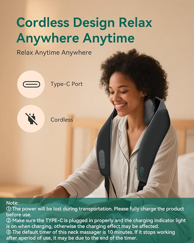 Snailax Neck Massager for Pain Relief Deep Tissue, Neck Massage with Heat, Cordless Massager for Back and Shoulder Pain, Deep Kneading Back Massager, Gift for Mom Dad