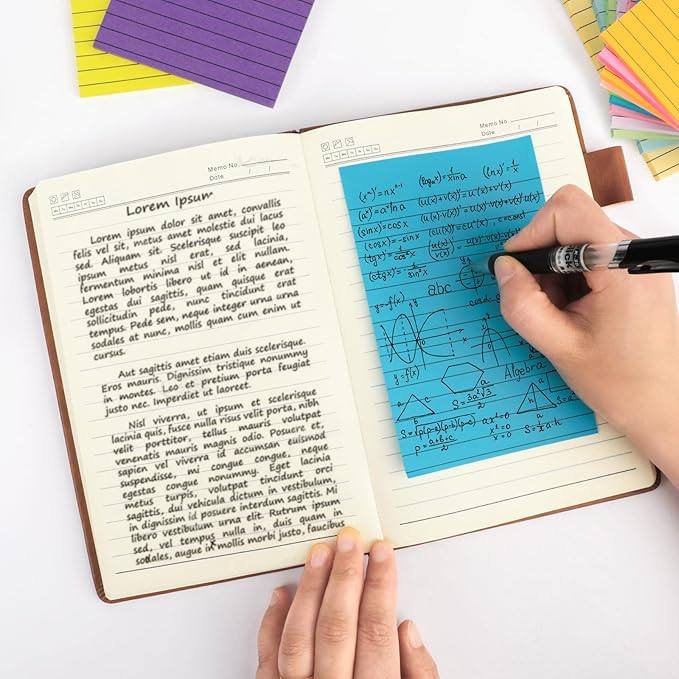 12 Pads Lined Sticky Notes 4x6 Sticky Notes with Lines Self-Stick Note Pads 12 Bright Multi Colors Big Rectangular Sticky Note for Office,Home,School, Meeting, 33 Sheet/Pad