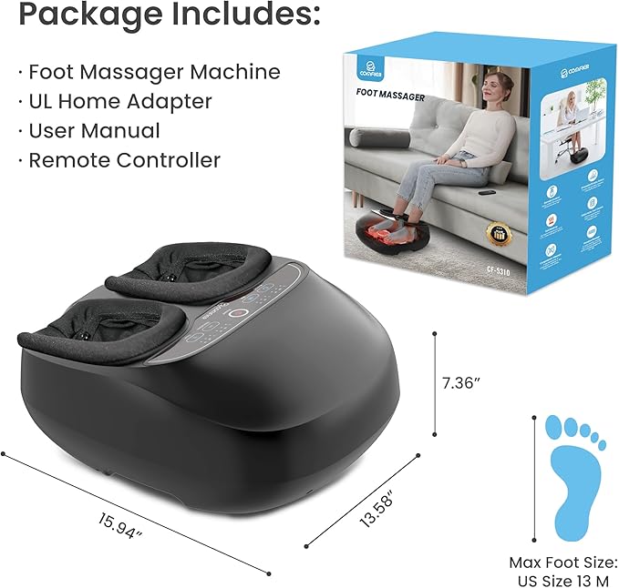 COMFIER Shiatsu Foot Massager with Heat,Feet Massager Machine for Plantar Fasciitis Neuropathy, Gifts for Him/Her, Remote Control,Pause Function,UP to Men Size 13, Foot Massage