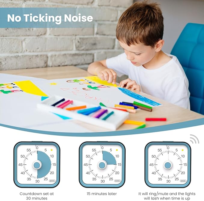 Visual Timer for Kids with Pause Function, 60 Minute Countdown Timer for Kids Desk Study, Teaching, Kitchen Cooking, Office Meetings, Time Management for ADHD (Black)