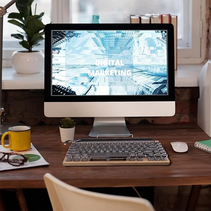 Retro Mechanical Keyboard, Punk Bluetooth Wireless & Wired, 75% Layout, LED Backlit, Round Keycaps, 83 Keys, for iOS/Android/Windows/Mac/iPad, Wood Color