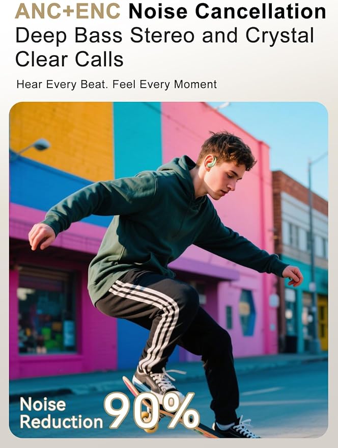 Wireless Earbuds, ENC Noise Cancelling Sport Ear Buds with Multifunctional Touch Screen, Bluetooth 5.4 Headphones, Bass Stereo Sound, 5 EQ Over-Ear Earbuds for Sports/Workout/Gym-Green